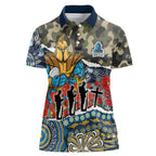 Personalized Gold Coast Titans ANZAC Women Polo Shirt Indigenous Camouflage Poppy Memorial Soldier Spartan