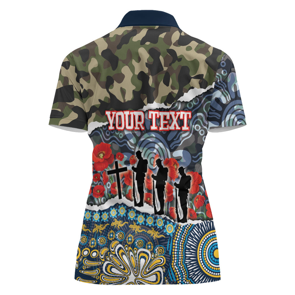 Personalized Gold Coast Titans ANZAC Women Polo Shirt Indigenous Camouflage Poppy Memorial Soldier Spartan