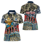 Personalized Gold Coast Titans ANZAC Women Polo Shirt Indigenous Camouflage Poppy Memorial Soldier Spartan