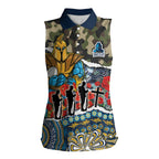 Personalized Gold Coast Titans ANZAC Women Sleeveless Polo Shirt Indigenous Camouflage Poppy Memorial Soldier Spartan