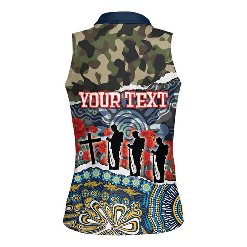 Personalized Gold Coast Titans ANZAC Women Sleeveless Polo Shirt Indigenous Camouflage Poppy Memorial Soldier Spartan