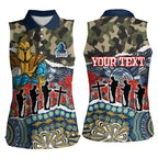 Personalized Gold Coast Titans ANZAC Women Sleeveless Polo Shirt Indigenous Camouflage Poppy Memorial Soldier Spartan
