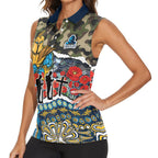 Personalized Gold Coast Titans ANZAC Women Sleeveless Polo Shirt Indigenous Camouflage Poppy Memorial Soldier Spartan