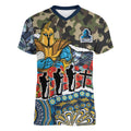Personalized Gold Coast Titans ANZAC Women V-Neck T-Shirt Indigenous Camouflage Poppy Memorial Soldier Spartan