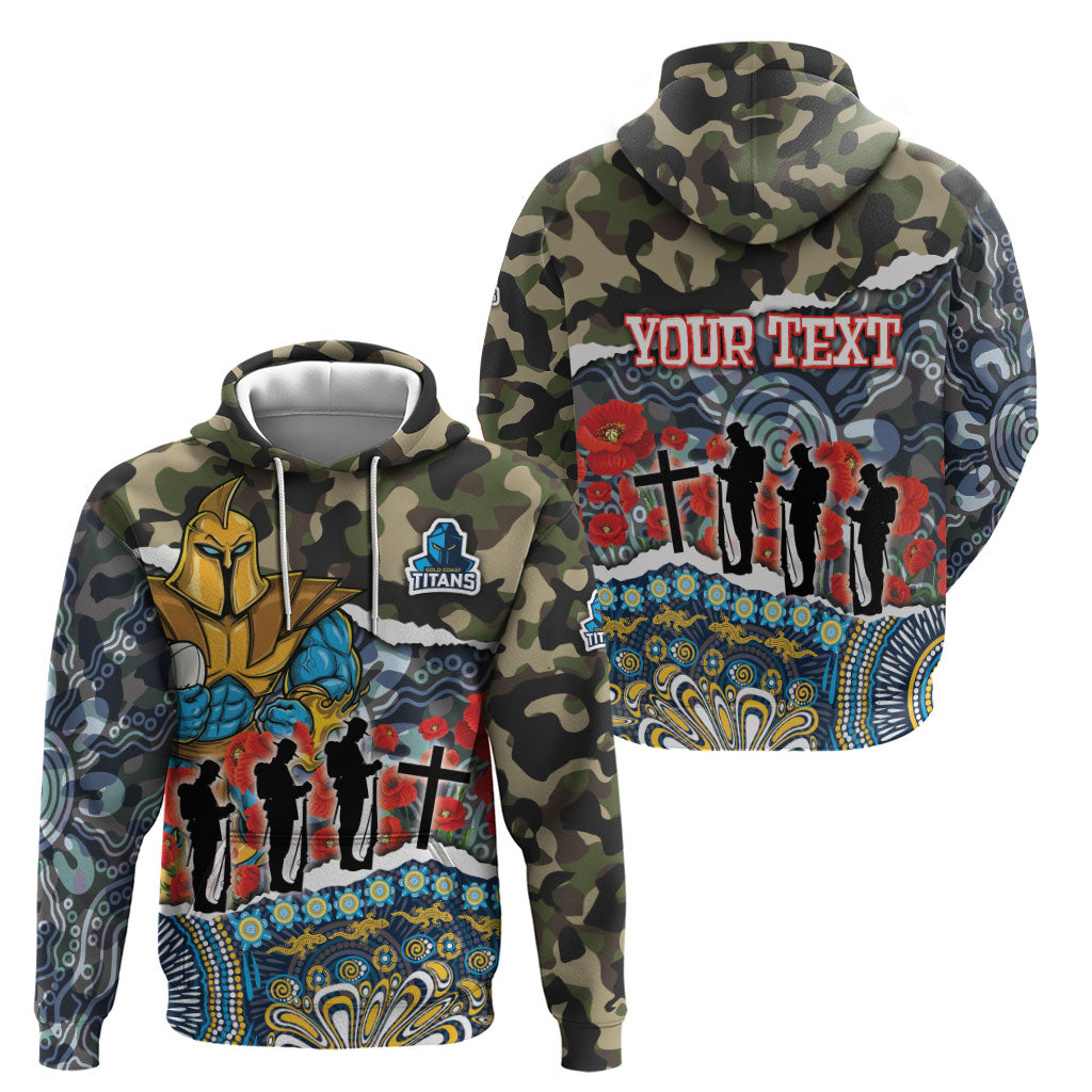Personalized Gold Coast Titans ANZAC Zip Hoodie Indigenous Camouflage Poppy Memorial Soldier Spartan