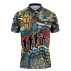 Personalized Gold Coast Titans ANZAC Zipper Polo Shirt Indigenous Camouflage Poppy Memorial Soldier Spartan