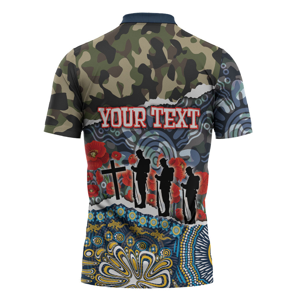 Personalized Gold Coast Titans ANZAC Zipper Polo Shirt Indigenous Camouflage Poppy Memorial Soldier Spartan