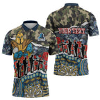 Personalized Gold Coast Titans ANZAC Zipper Polo Shirt Indigenous Camouflage Poppy Memorial Soldier Spartan