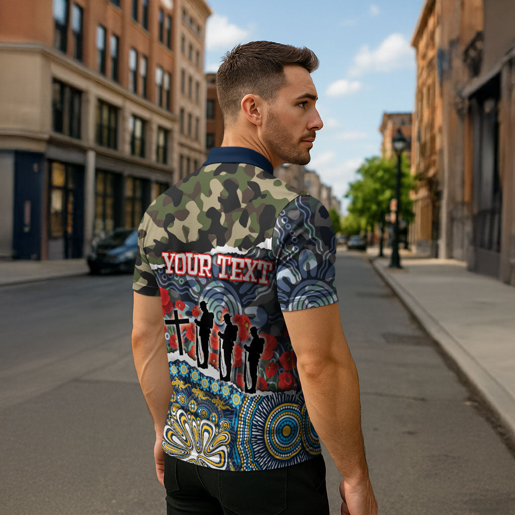 Personalized Gold Coast Titans ANZAC Zipper Polo Shirt Indigenous Camouflage Poppy Memorial Soldier Spartan
