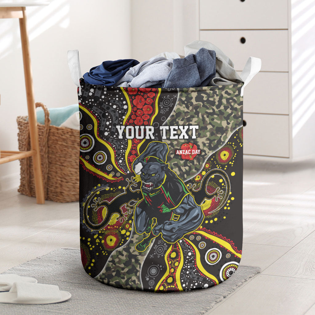 Personalized Penrith Panthers ANZAC Laundry Basket Aboriginal Indigenous Poppy Panther Warrior