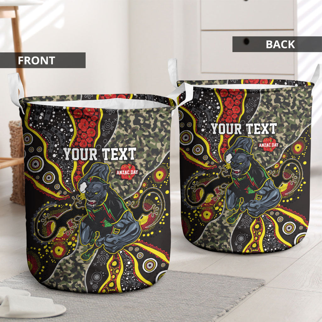 Personalized Penrith Panthers ANZAC Laundry Basket Aboriginal Indigenous Poppy Panther Warrior