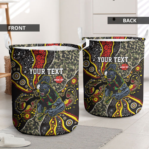 Personalized Penrith Panthers ANZAC Laundry Basket Aboriginal Indigenous Poppy Panther Warrior