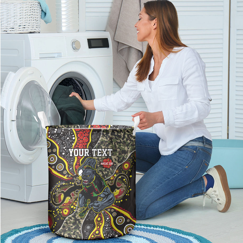 Personalized Penrith Panthers ANZAC Laundry Basket Aboriginal Indigenous Poppy Panther Warrior