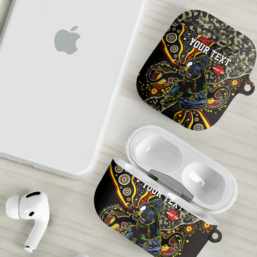 Personalized Penrith Panthers ANZAC AirPods Case Aboriginal Indigenous Poppy Panther Warrior