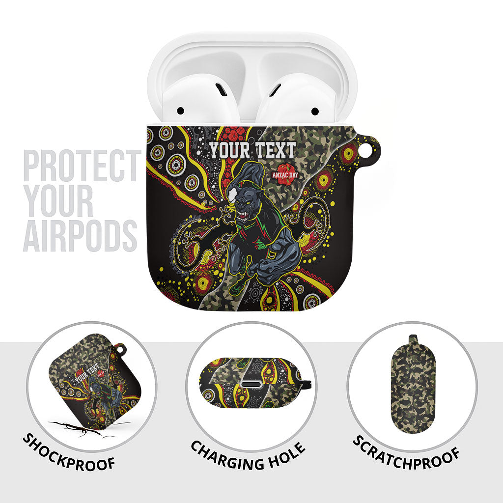Personalized Penrith Panthers ANZAC AirPods Case Aboriginal Indigenous Poppy Panther Warrior