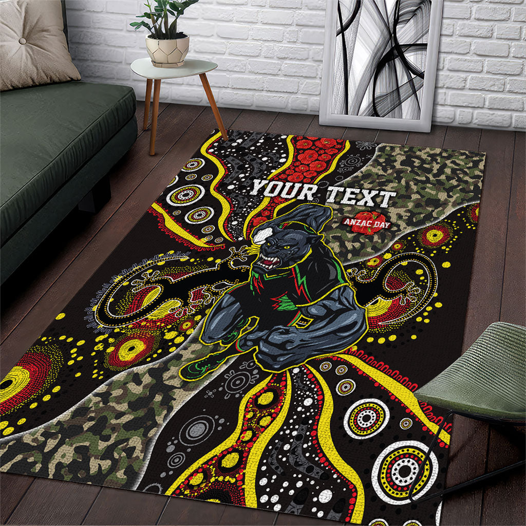 Personalized Penrith Panthers ANZAC Area Rug Aboriginal Indigenous Poppy Panther Warrior