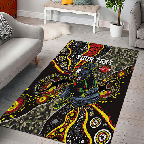 Personalized Penrith Panthers ANZAC Area Rug Aboriginal Indigenous Poppy Panther Warrior