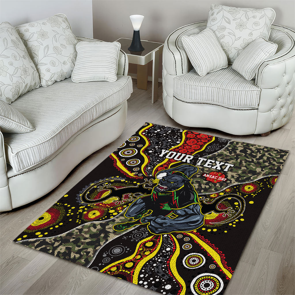 Personalized Penrith Panthers ANZAC Area Rug Aboriginal Indigenous Poppy Panther Warrior