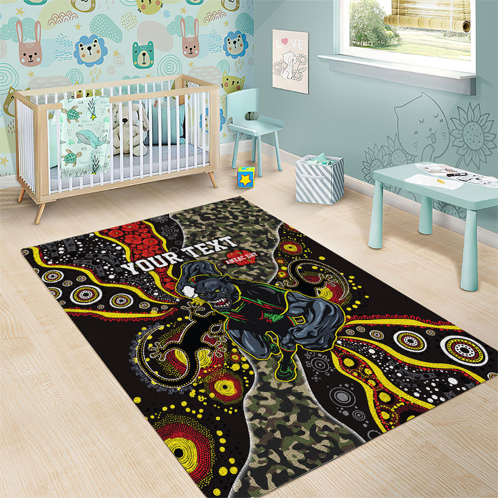 Personalized Penrith Panthers ANZAC Area Rug Aboriginal Indigenous Poppy Panther Warrior