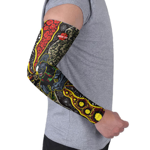 Personalized Penrith Panthers ANZAC Arm Sleeves Aboriginal Indigenous Poppy Panther Warrior
