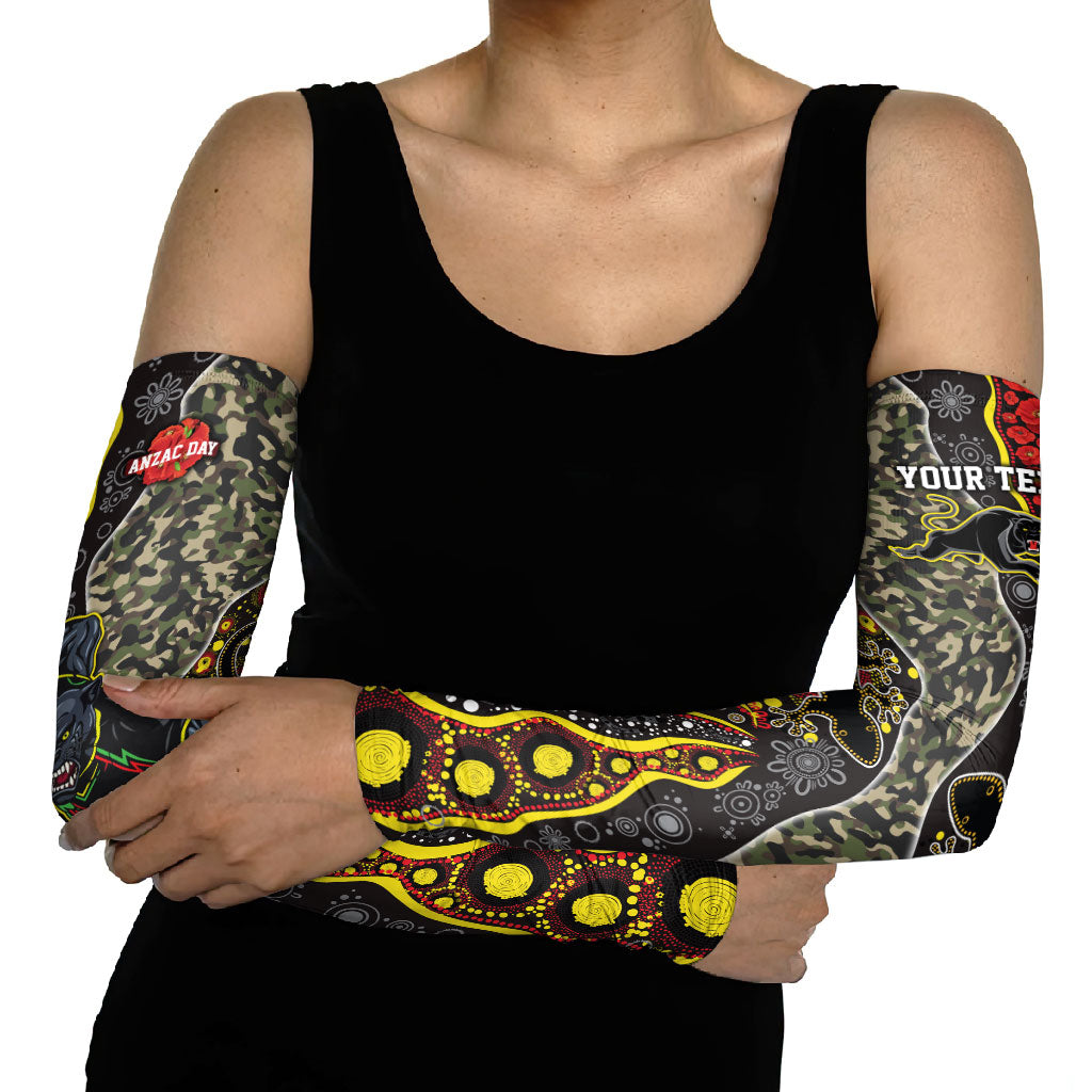 Personalized Penrith Panthers ANZAC Arm Sleeves Aboriginal Indigenous Poppy Panther Warrior