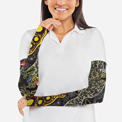 Personalized Penrith Panthers ANZAC Arm Sleeves Aboriginal Indigenous Poppy Panther Warrior
