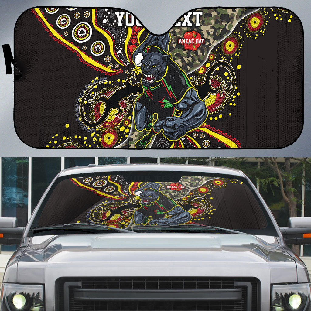 Personalized Penrith Panthers ANZAC Auto Sun Shade Aboriginal Indigenous Poppy Panther Warrior