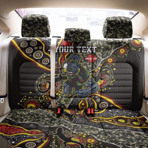 Personalized Penrith Panthers ANZAC Back Car Seat Cover Aboriginal Indigenous Poppy Panther Warrior