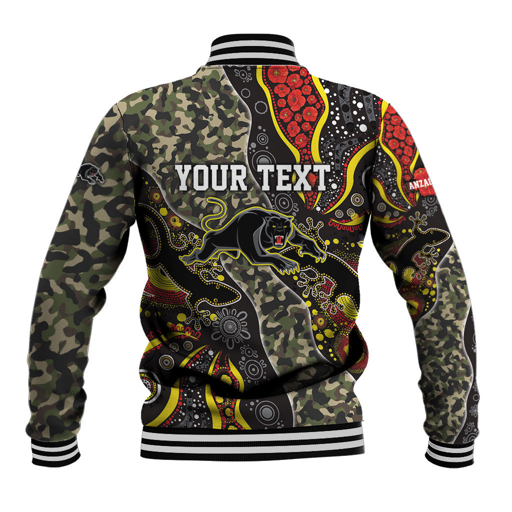 Personalized Penrith Panthers ANZAC Baseball Jacket Aboriginal Indigenous Poppy Panther Warrior