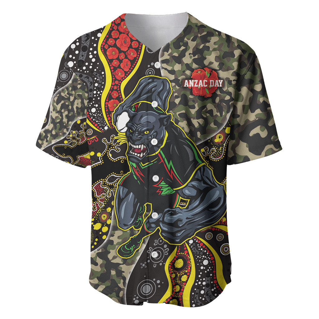 Personalized Penrith Panthers ANZAC Baseball Jersey Aboriginal Indigenous Poppy Panther Warrior