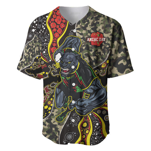 Personalized Penrith Panthers ANZAC Baseball Jersey Aboriginal Indigenous Poppy Panther Warrior