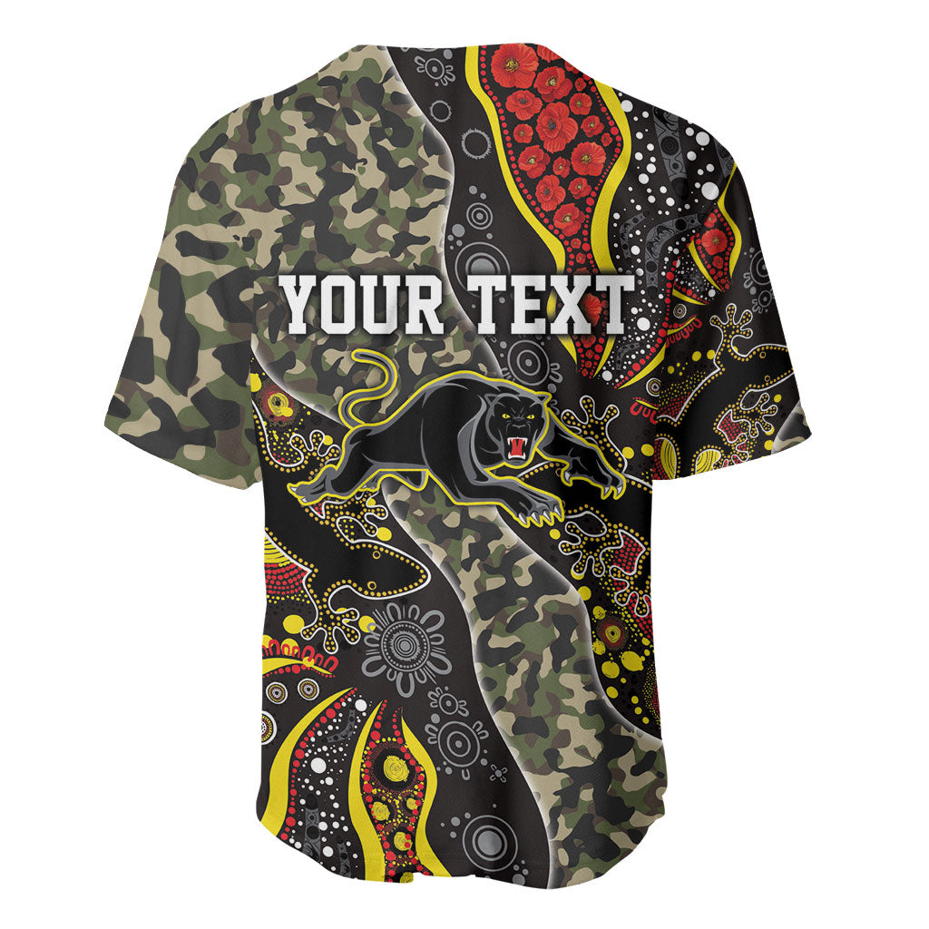 Personalized Penrith Panthers ANZAC Baseball Jersey Aboriginal Indigenous Poppy Panther Warrior