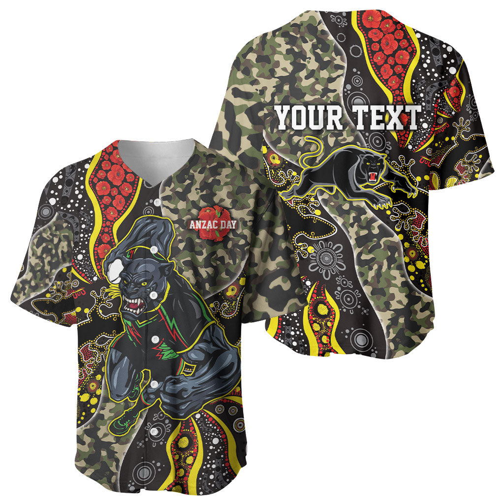 Personalized Penrith Panthers ANZAC Baseball Jersey Aboriginal Indigenous Poppy Panther Warrior