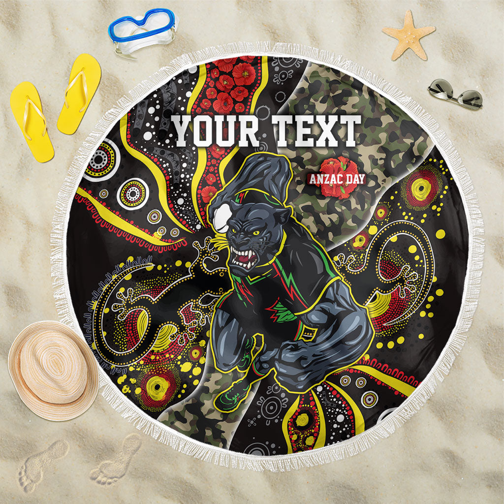 Personalized Penrith Panthers ANZAC Beach Blanket Aboriginal Indigenous Poppy Panther Warrior