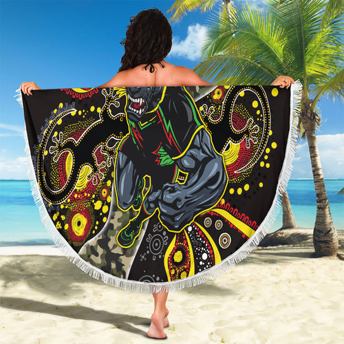 Personalized Penrith Panthers ANZAC Beach Blanket Aboriginal Indigenous Poppy Panther Warrior