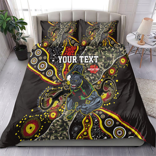 Personalized Penrith Panthers ANZAC Bedding Set Aboriginal Indigenous Poppy Panther Warrior