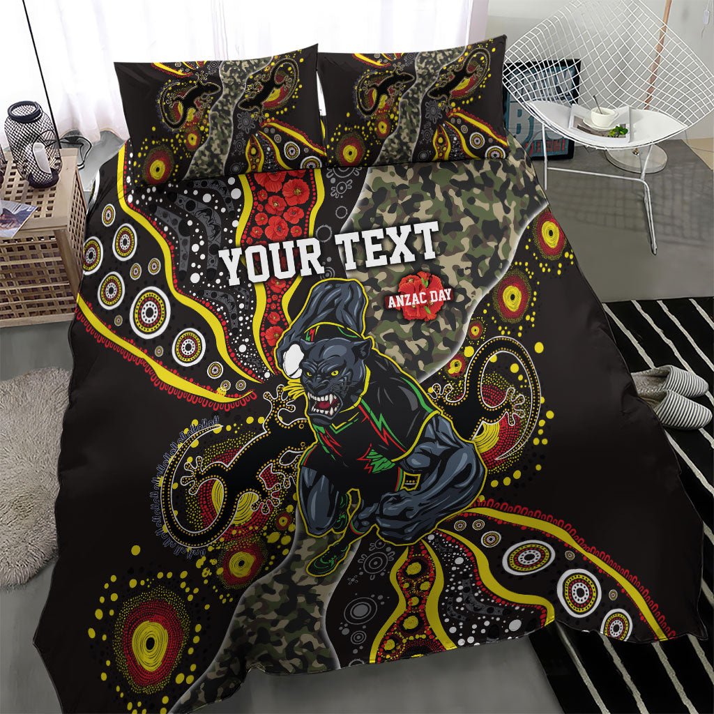 Personalized Penrith Panthers ANZAC Bedding Set Aboriginal Indigenous Poppy Panther Warrior