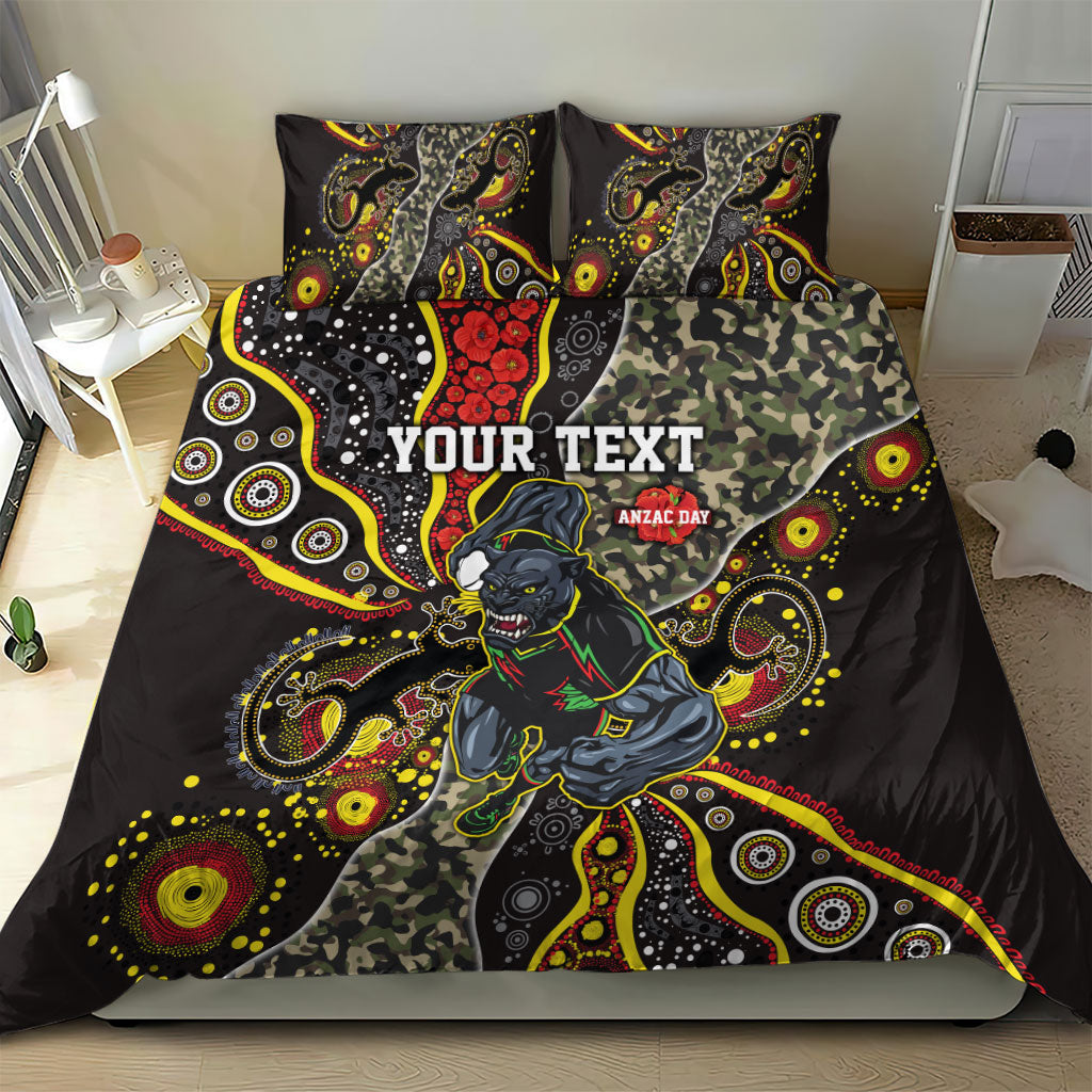 Personalized Penrith Panthers ANZAC Bedding Set Aboriginal Indigenous Poppy Panther Warrior