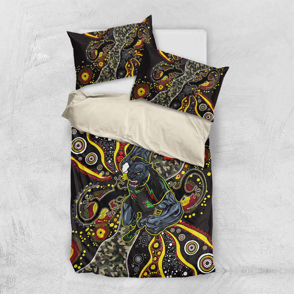 Personalized Penrith Panthers ANZAC Bedding Set Aboriginal Indigenous Poppy Panther Warrior