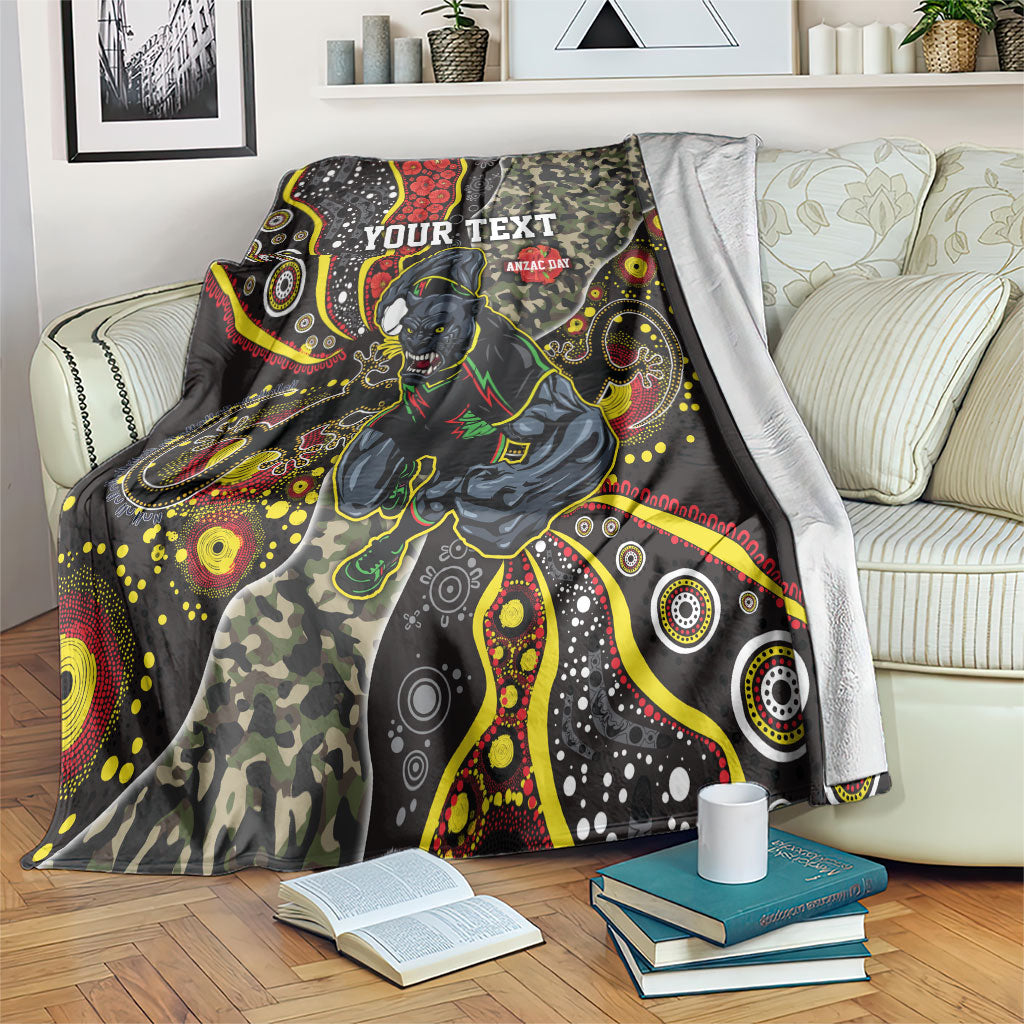 Personalized Penrith Panthers ANZAC Blanket Aboriginal Indigenous Poppy Panther Warrior