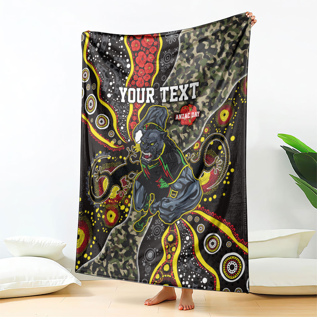 Personalized Penrith Panthers ANZAC Blanket Aboriginal Indigenous Poppy Panther Warrior