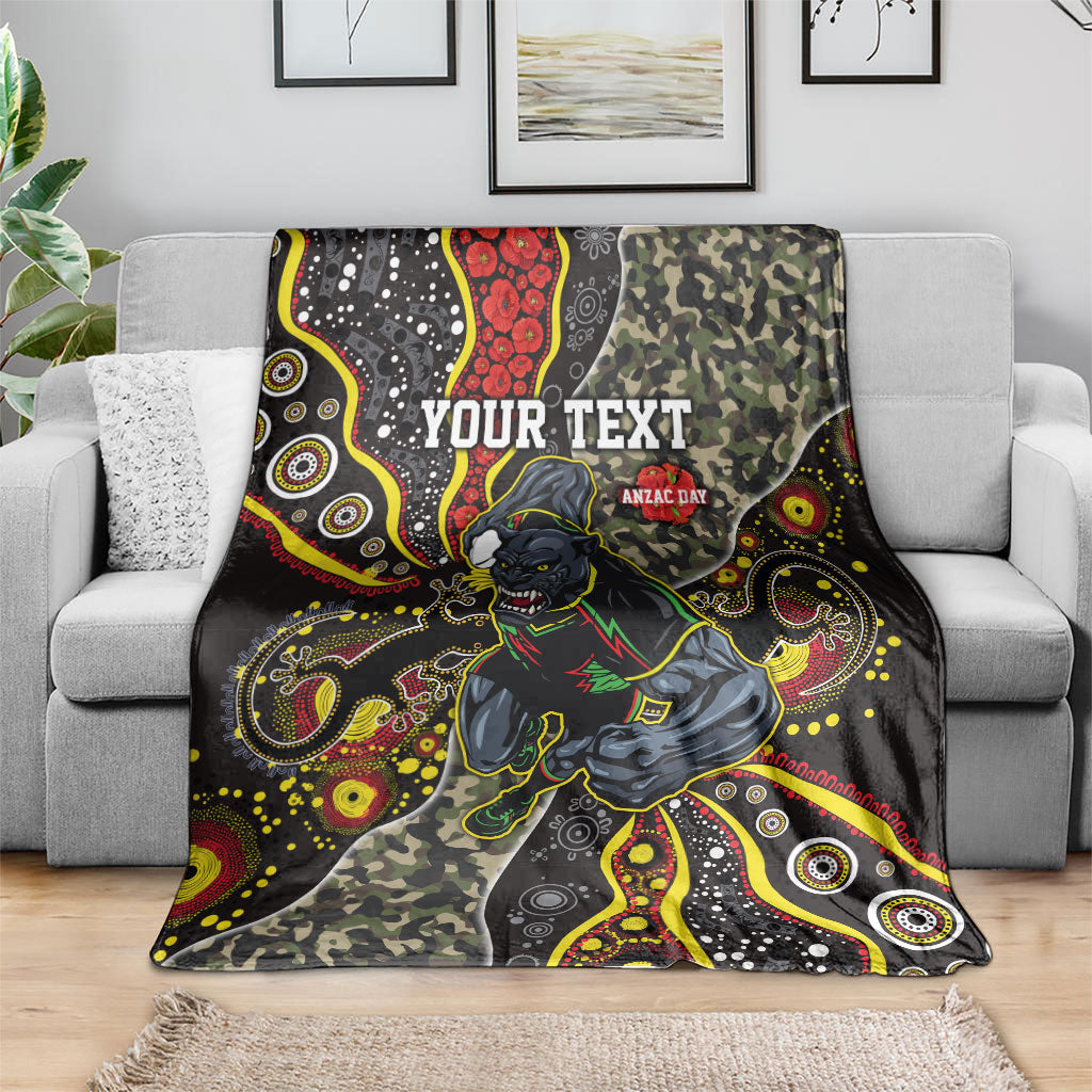 Personalized Penrith Panthers ANZAC Blanket Aboriginal Indigenous Poppy Panther Warrior