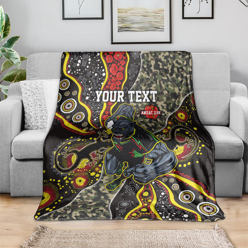 Personalized Penrith Panthers ANZAC Blanket Aboriginal Indigenous Poppy Panther Warrior