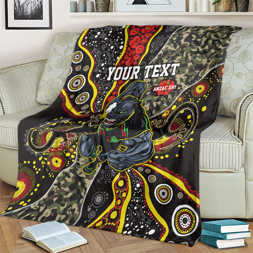 Personalized Penrith Panthers ANZAC Blanket Aboriginal Indigenous Poppy Panther Warrior
