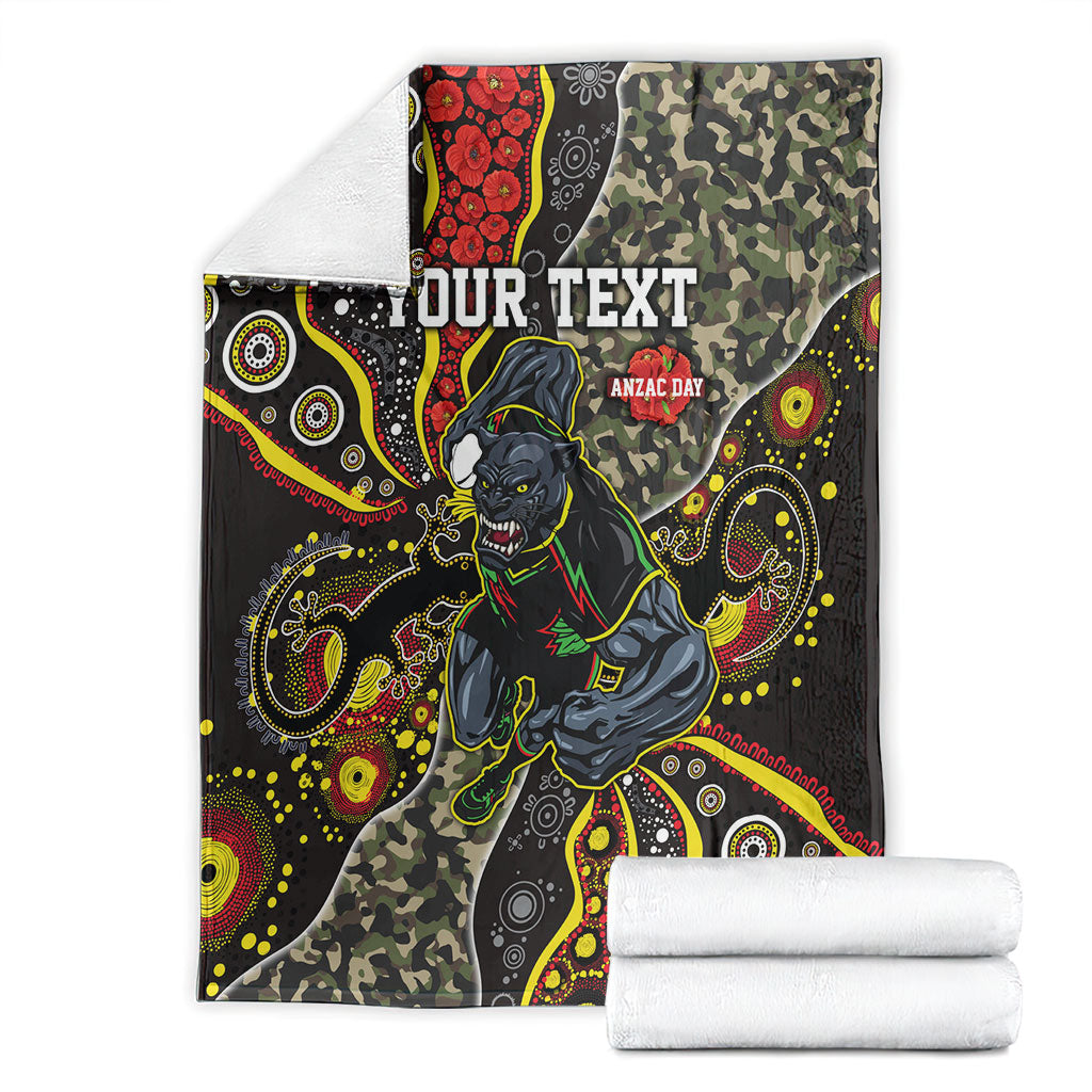 Personalized Penrith Panthers ANZAC Blanket Aboriginal Indigenous Poppy Panther Warrior