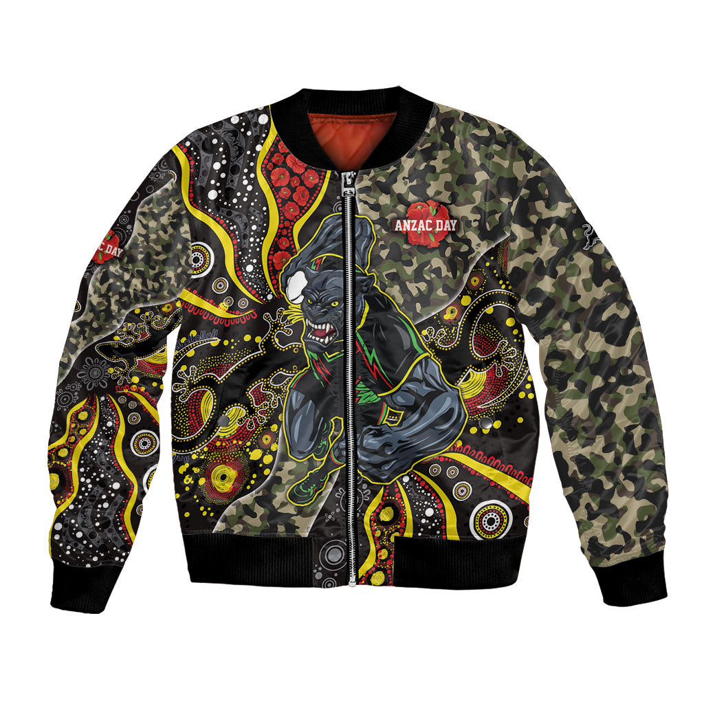 Personalized Penrith Panthers ANZAC Bomber Jacket Aboriginal Indigenous Poppy Panther Warrior