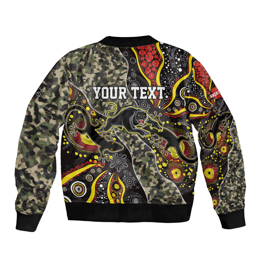 Personalized Penrith Panthers ANZAC Bomber Jacket Aboriginal Indigenous Poppy Panther Warrior