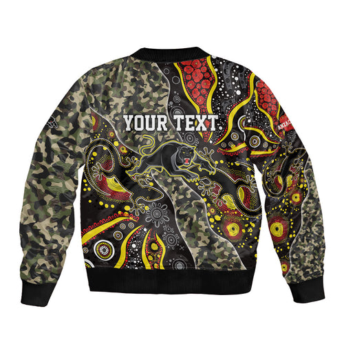 Personalized Penrith Panthers ANZAC Bomber Jacket Aboriginal Indigenous Poppy Panther Warrior
