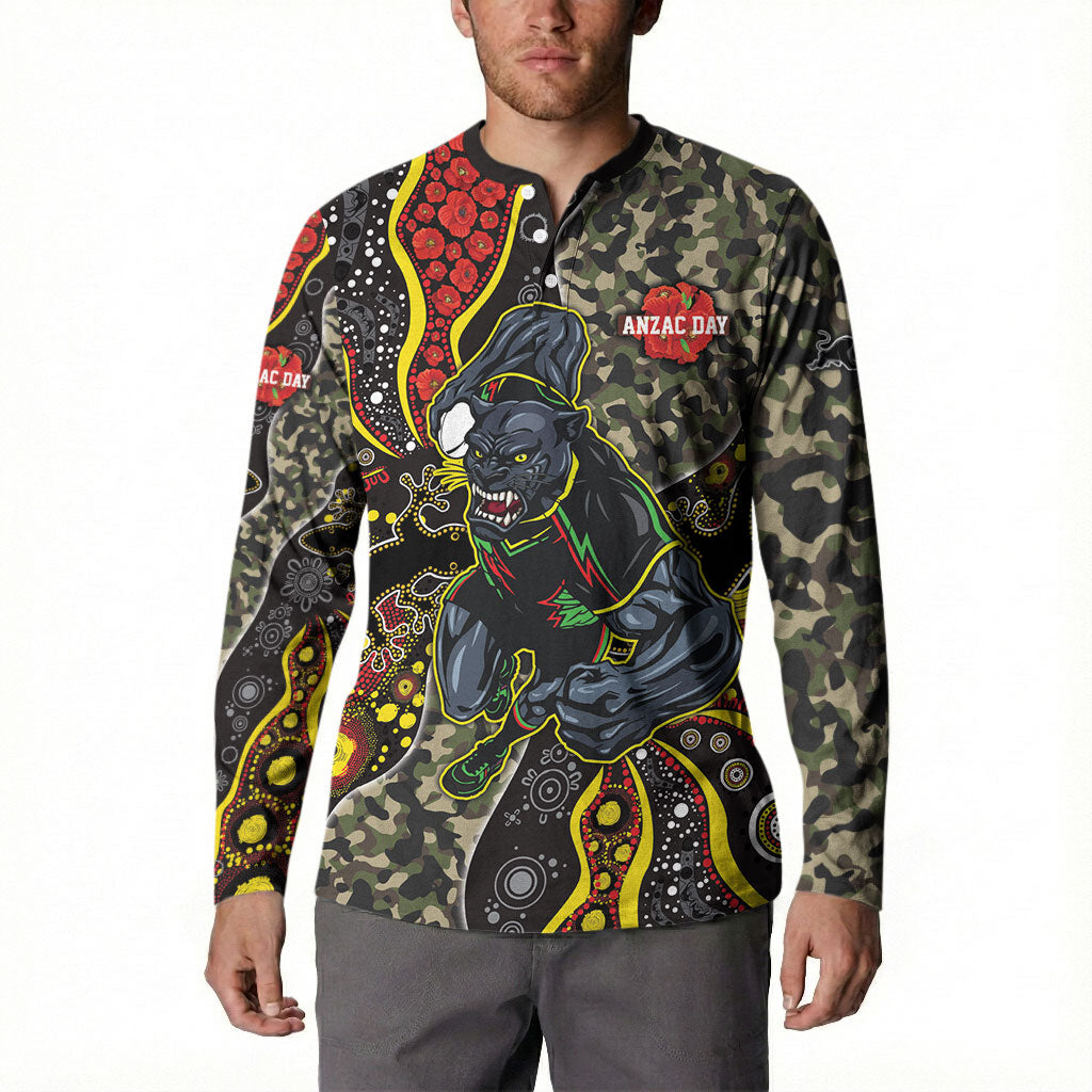 Personalized Penrith Panthers ANZAC Button Sweatshirt Aboriginal Indigenous Poppy Panther Warrior