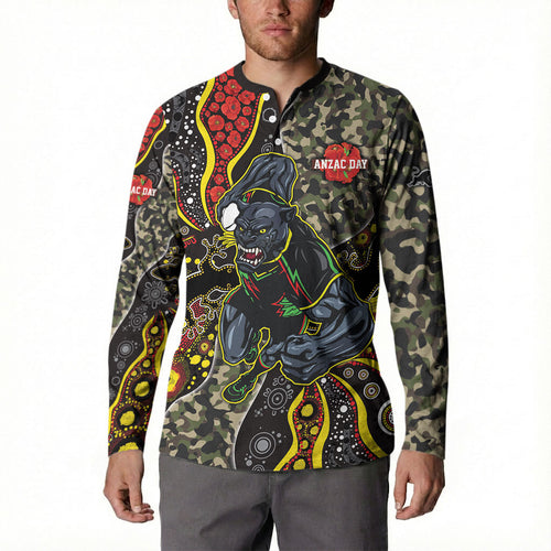 Personalized Penrith Panthers ANZAC Button Sweatshirt Aboriginal Indigenous Poppy Panther Warrior
